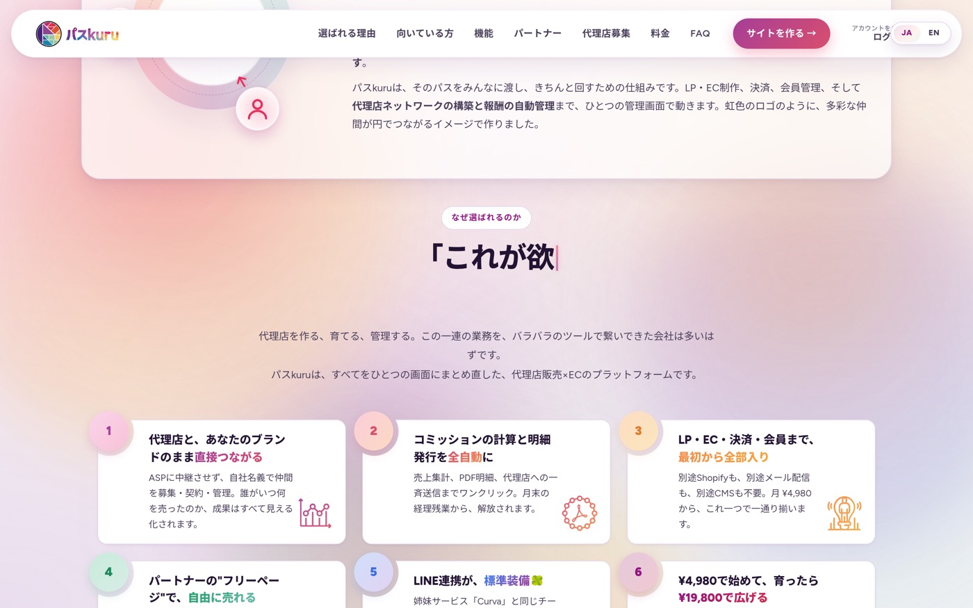 機能一覧 — 代理店・コミッション・EC・LINE連携