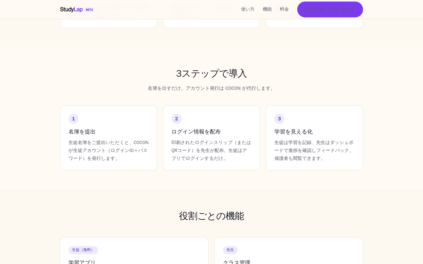 3ステップで導入 — 名簿を提出、ログイン情報を配布、学習を見える化