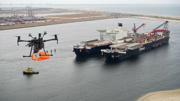 Drones for port cranes and stockpiles