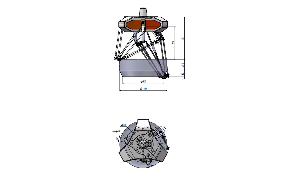 Technical Drawing of BAT1100-S3 Delta Robot